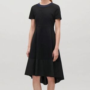 COS Paneled Black Jersey Dress Size XS Fit & Flare Modest Stealth Wealth Classic